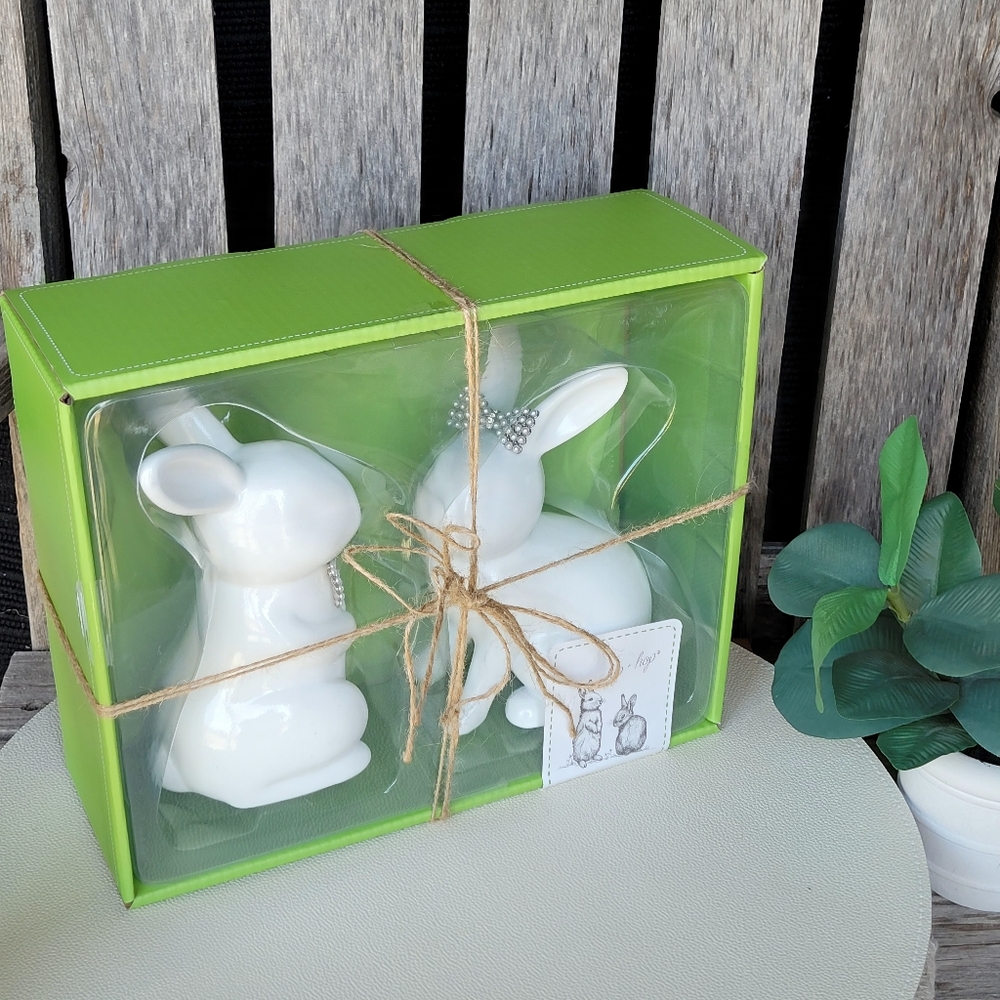 White Ceramic Bunny Figurines Set - Picture 3 of 8
